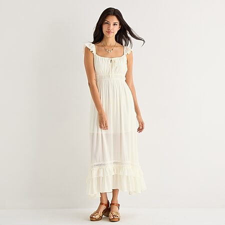 white maxi dress forever 21 Forever 21 Nude Maxi Dress with White Embroidered Lace- Size S  The Saved  Collection