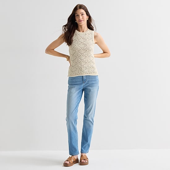 St. John's Bay Womens Crew Neck Sleeveless Pullover Sweater