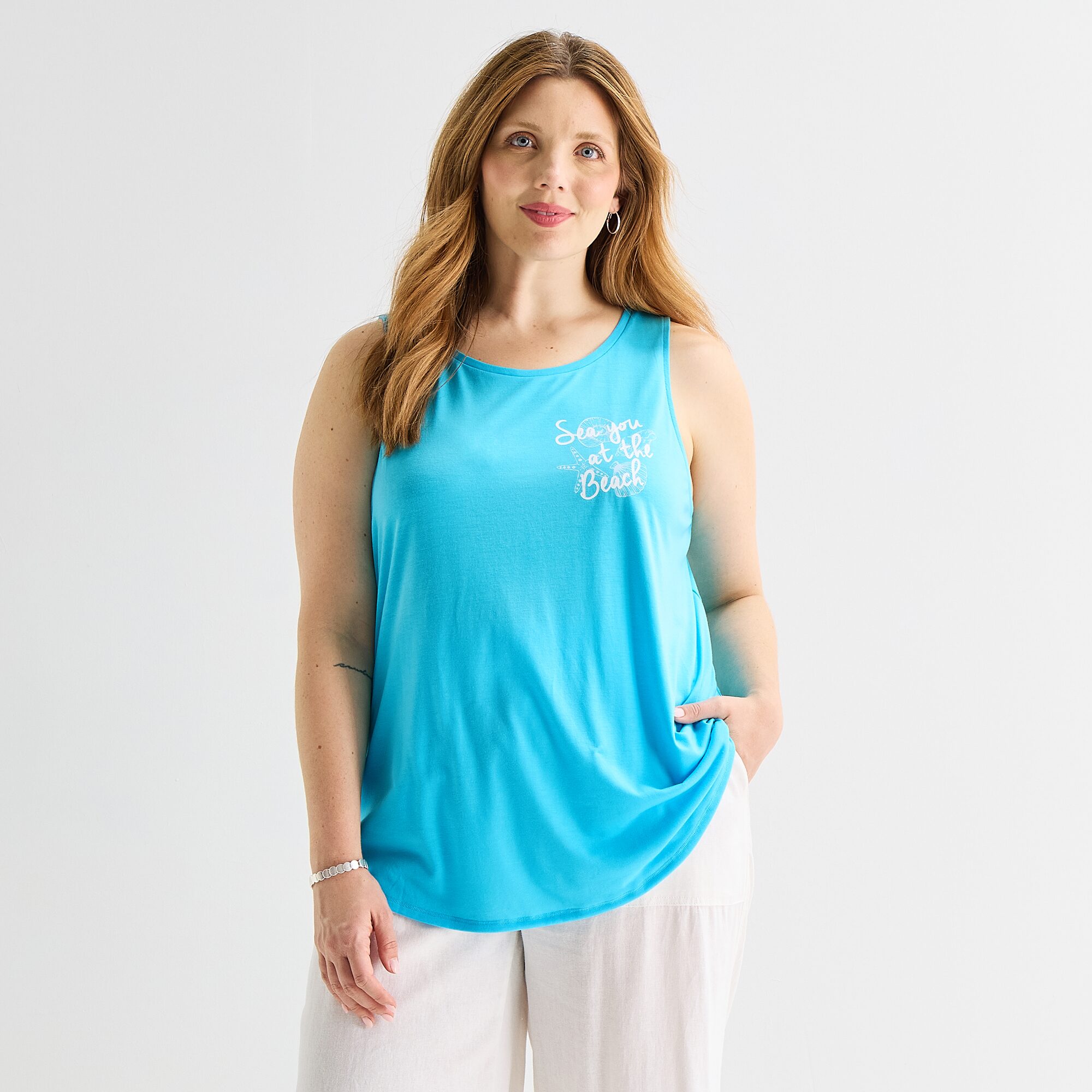 St. John's Bay Womens Plus Round Neck Sleeveless Tank Top