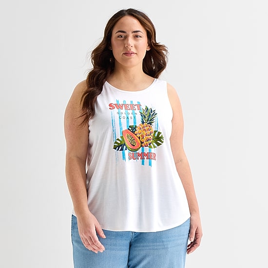 St. John's Bay Womens Plus Round Neck Sleeveless Tank Top