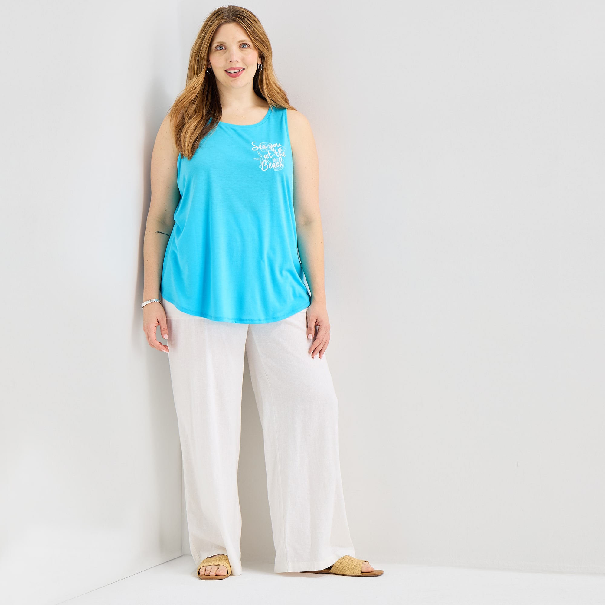 St. John's Bay Womens Plus Round Neck Sleeveless Tank Top