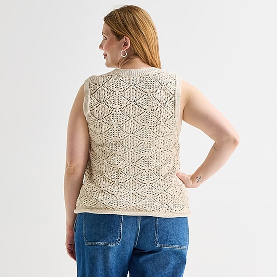 St. John's Bay Plus Womens Crew Neck Sleeveless Pullover Sweater