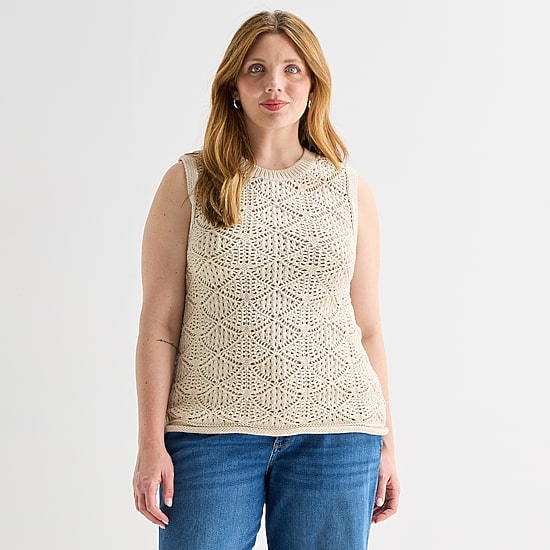 St. John's Bay Plus Womens Crew Neck Sleeveless Pullover Sweater