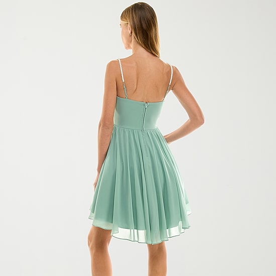 City Triangle Womens Juniors Sleeveless Pearl Trim Fit + Flare Dress