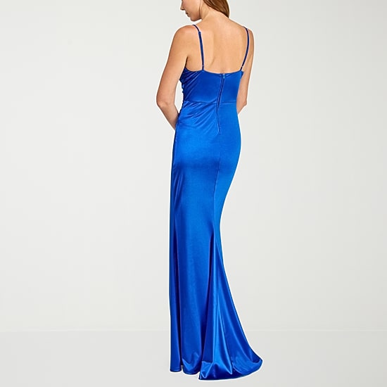B. Smart Womens Juniors V Neck Sleeveless Satin Bodycon Dress