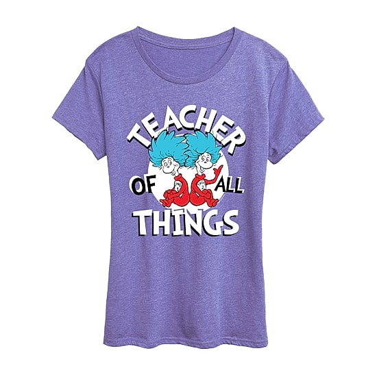 Teacher Of All Things Womens Scoop Neck Short Sleeve Classic Fit Dr. Seuss Graphic T-Shirt