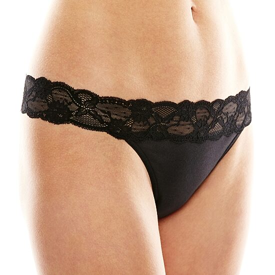 Ambrielle®  Cotton Lace-Trim Thong Panty