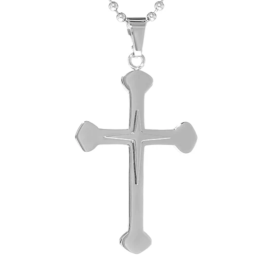 Mens Stainless Steel Cross Pendant Necklace