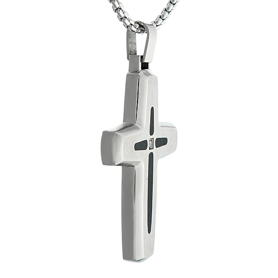 Mens Diamond Accent Stainless Steel Cross Pendant Necklace