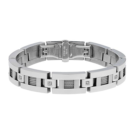 Mens 1/10 CT. T.W. Diamond Stainless Steel Link Bracelet