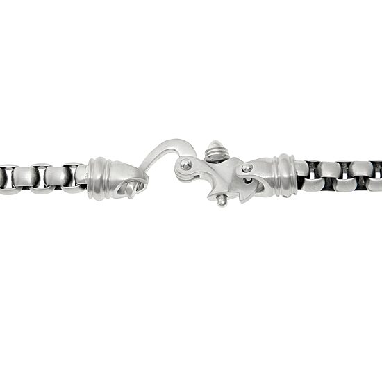 Mens Stainless Steel Round Box Chain Bracelet with Fancy Clasp