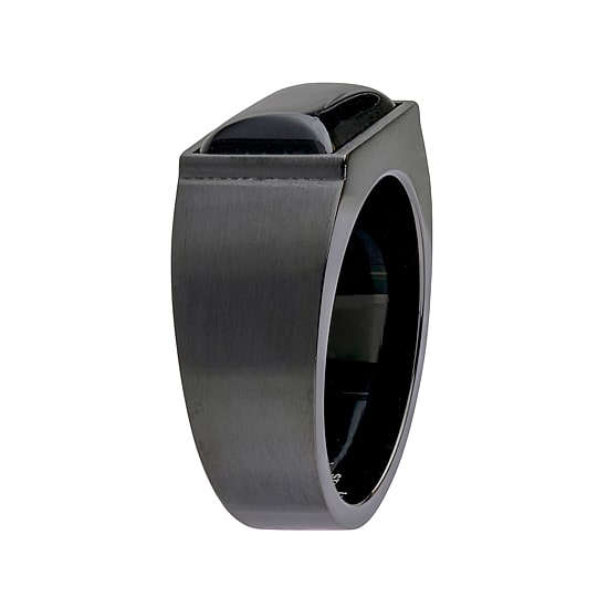 Mens Black Agate Stainless Steel Black Band Ring