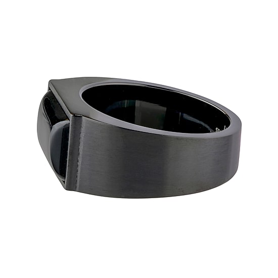 Mens Black Agate Stainless Steel Black Band Ring