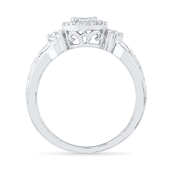 Promise My Love Womens 1/5 CT. Natural White Diamond Sterling Silver Round Side Stone Halo Promise Ring