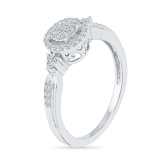 Promise My Love Womens 1/5 CT. Natural White Diamond Sterling Silver Round Side Stone Halo Promise Ring