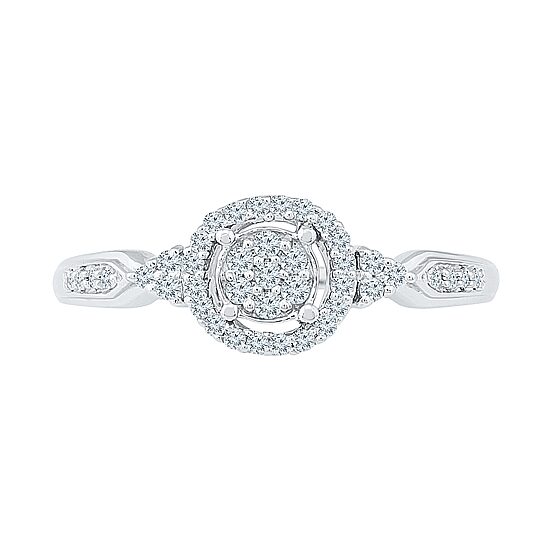 Promise My Love Womens 1/5 CT. Natural White Diamond Sterling Silver Round Side Stone Halo Promise Ring