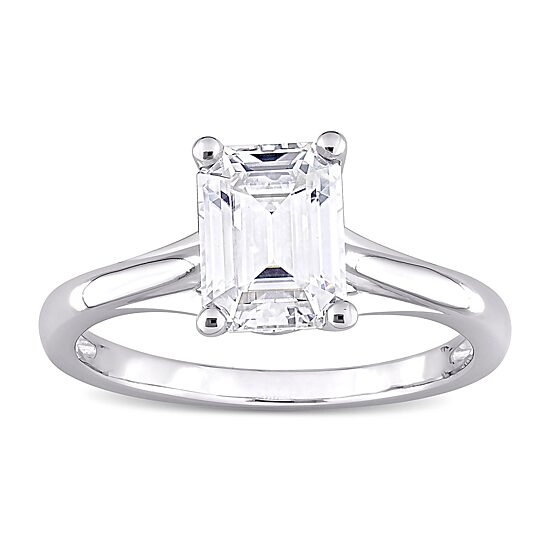 Womens Lab Created White Moissanite 10K Gold Solitaire Engagement Ring
