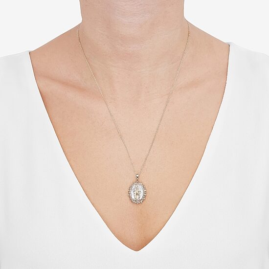Miraculous Medal Womens White Mother Of Pearl 14K Gold Over Silver Oval 20 Inch Pendant Necklace