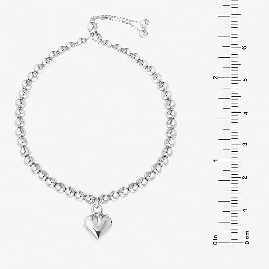 Womens Sterling Silver Heart Bolo Bracelet