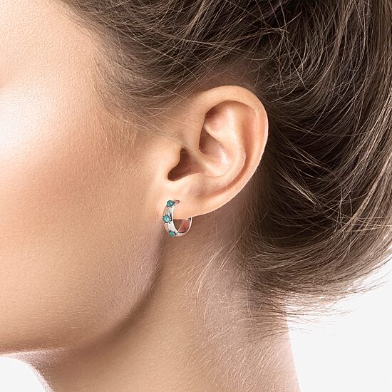 Womens Turquoise Sterling Silver 15mm Round Hoop Earrings