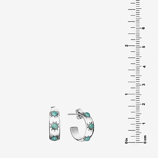 Womens Turquoise Sterling Silver 15mm Round Hoop Earrings