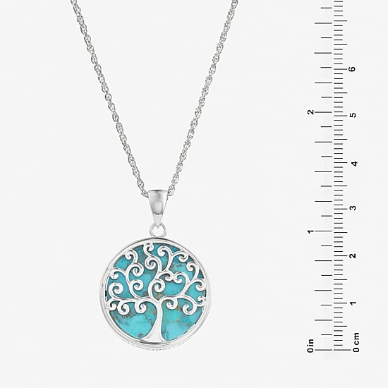 Tree Of Life Womens Blue Turquoise Sterling Silver Round 18 Inch Pendant Necklace