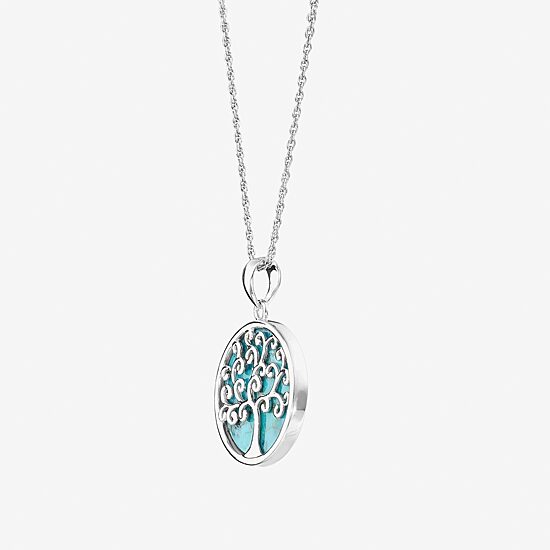 Tree Of Life Womens Blue Turquoise Sterling Silver Round 18 Inch Pendant Necklace