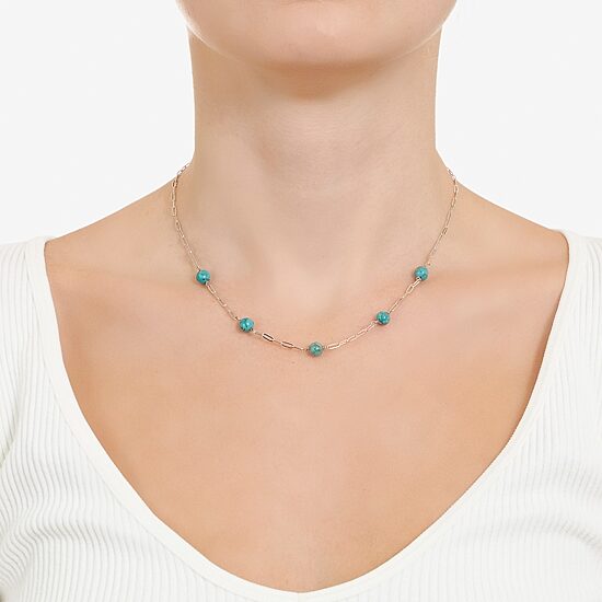 Womens Blue Turquoise Sterling Silver 16 Inch Beaded Necklace