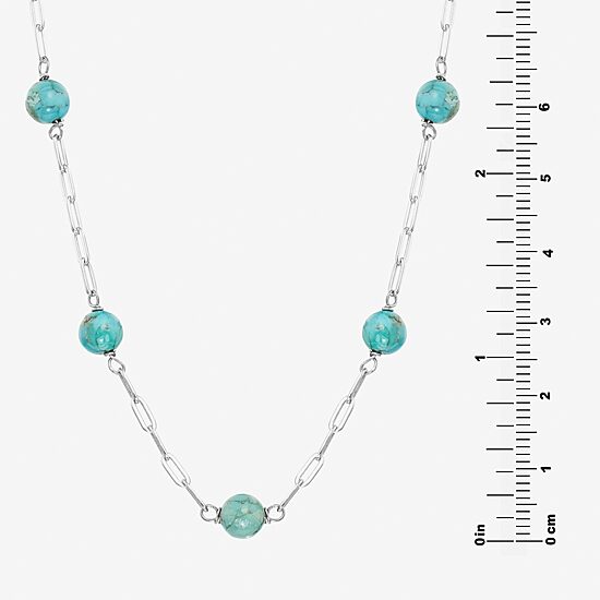 Womens Blue Turquoise Sterling Silver 16 Inch Beaded Necklace