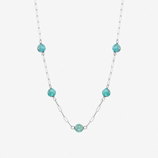 Womens Blue Turquoise Sterling Silver 16 Inch Beaded Necklace