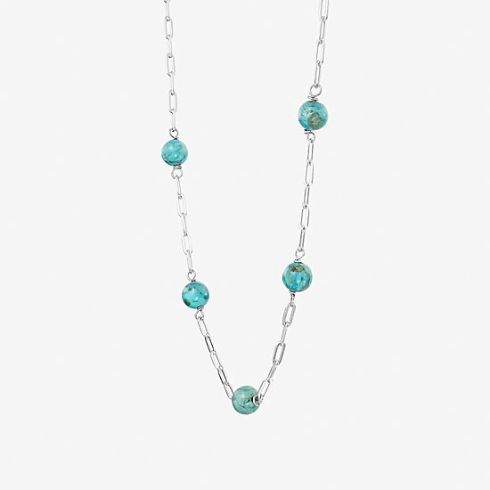 Womens Blue Turquoise Sterling Silver 16 Inch Beaded Necklace