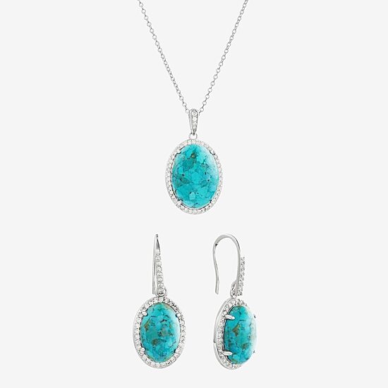 Womens Enhanced Blue Turquoise Sterling Silver Oval 2-pc. Jewelry Set