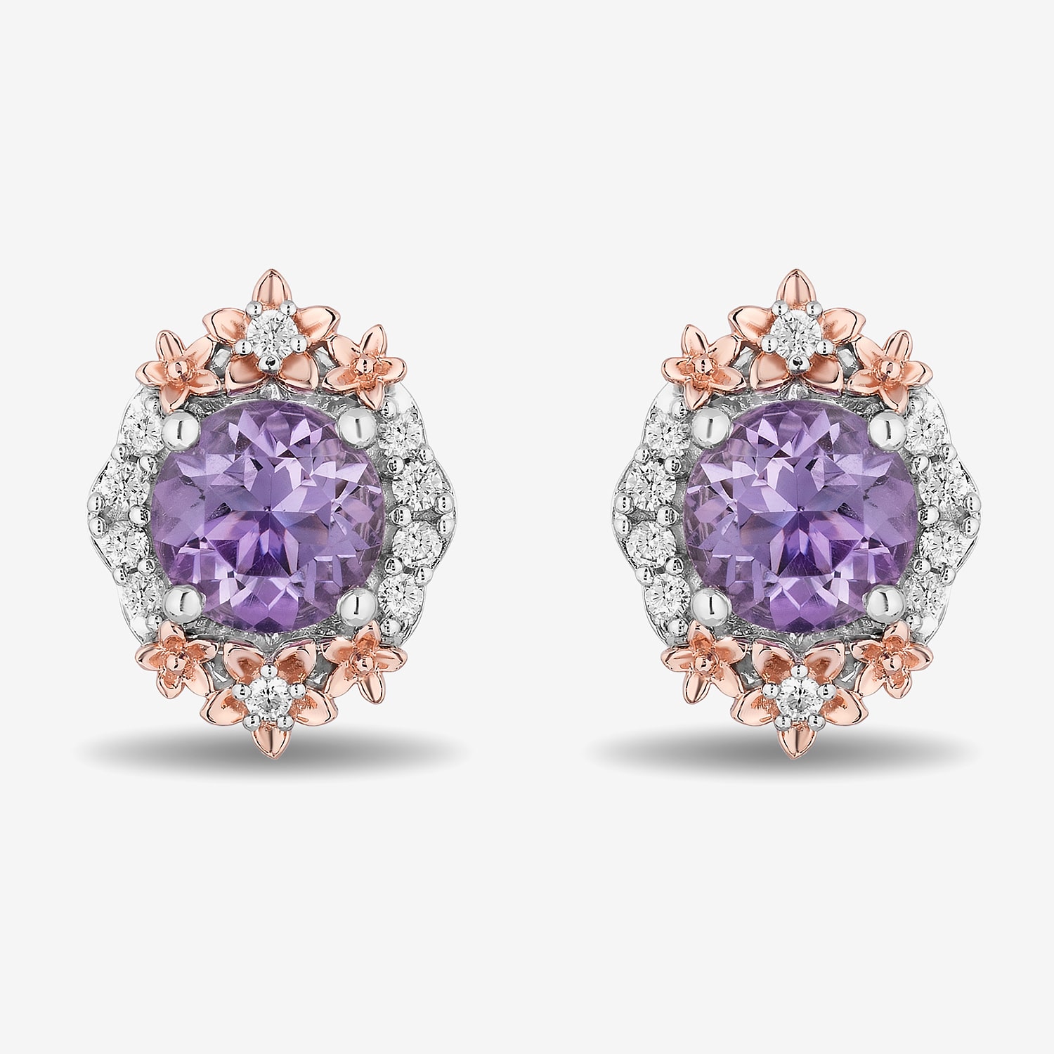Enchanted Disney Fine Jewelry 1/5 CT. Genuine Purple Amethyst 14K Rose Gold Over Silver 10mm Rapunzel Stud Earrings