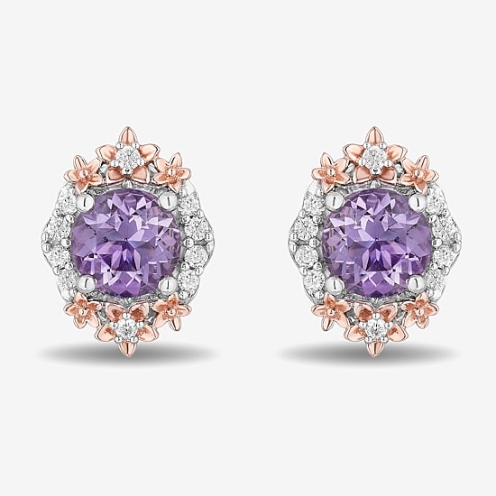 Enchanted Disney Fine Jewelry 1/5 CT. Genuine Purple Amethyst 14K Rose Gold Over Silver 10mm Rapunzel Stud Earrings