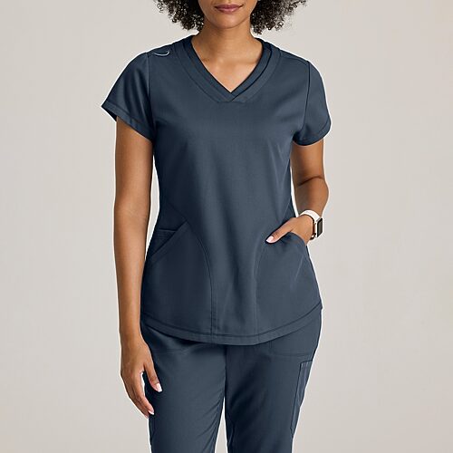 Grey's Anatomy by Barco Classic Grt261 Evelyn 3-Pocket Womens Plus Tall V Neck Short Sleeve Moisture Wicking Scrub Top, 3x-large, Gray