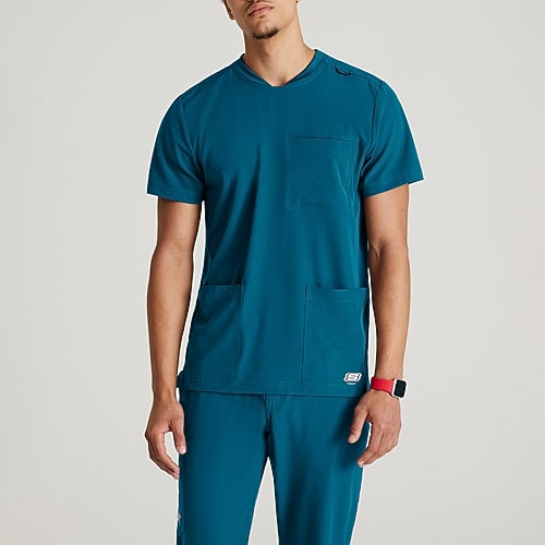 Skechers Skt193 Thesis 3-Pocket Round Neck Mens Big Round Neck Short Sleeve Tag Free Stretch Fabric Moisture Wicking Scrub Top, 5x-large, Blue