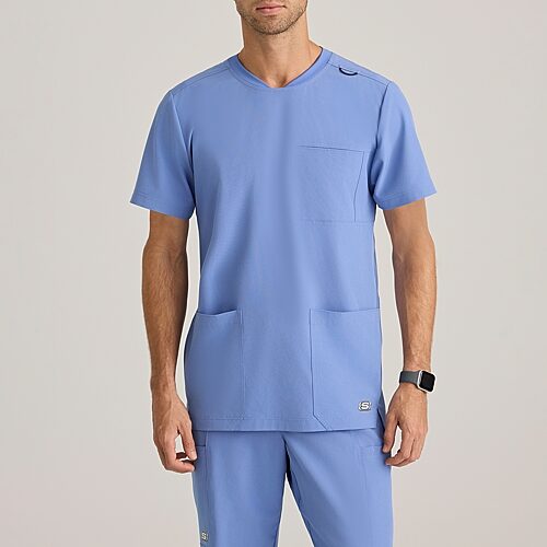 Skechers Skt193 Thesis 3-Pocket Round Neck Mens Big Round Neck Short Sleeve Tag Free Stretch Fabric Moisture Wicking Scrub Top, 5x-large, Blue