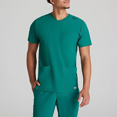 Skechers Skt193 Thesis 3-Pocket Round Neck Mens Big Round Neck Short Sleeve Tag Free Stretch Fabric Moisture Wicking Scrub Top, 5x-large, Green