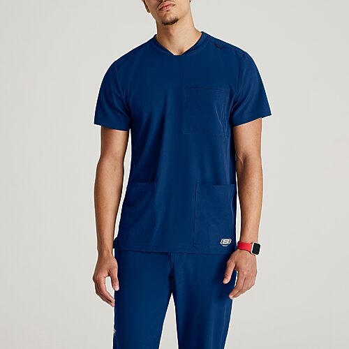 Skechers Skt193 Thesis 3-Pocket Round Neck Mens Big Round Neck Short Sleeve Tag Free Stretch Fabric Moisture Wicking Scrub Top, 5x-large, Blue