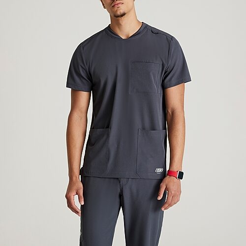 Skechers Skt193 Thesis 3-Pocket Round Neck Mens Big and Tall Round Neck Short Sleeve Tag Free Stretch Fabric Moisture Wicking Scrub Top, 5x-large, Gra