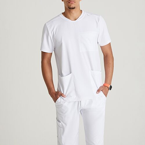 Skechers Skt193 Thesis 3-Pocket Round Neck Mens Round Neck Short Sleeve Tag Free Stretch Fabric Moisture Wicking Scrub Top, X-large, White