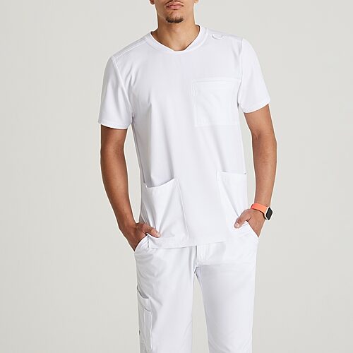 Skechers Skt193 Thesis 3-Pocket Round Neck Mens Big Round Neck Short Sleeve Tag Free Stretch Fabric Moisture Wicking Scrub Top, 5x-large, White