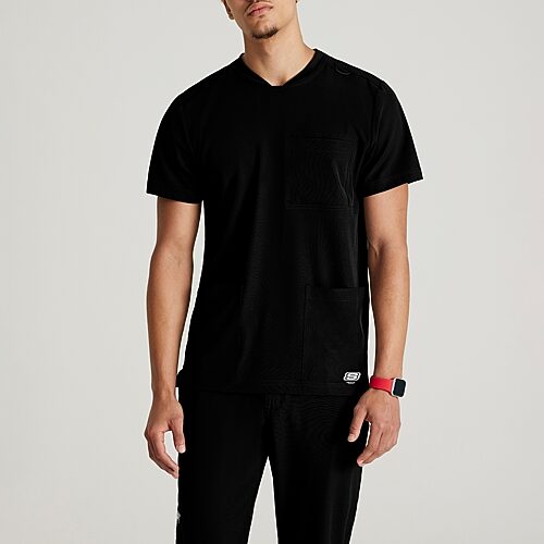 Skechers Skt193 Thesis 3-Pocket Round Neck Mens Big Round Neck Short Sleeve Tag Free Stretch Fabric Moisture Wicking Scrub Top, 5x-large, Black