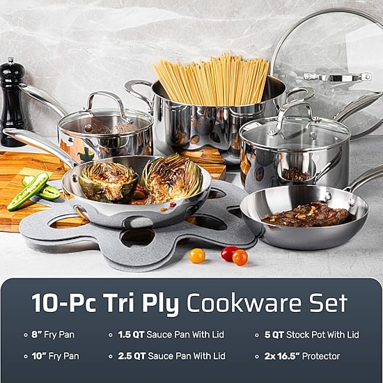 Gotham Steel 10-pc. Stainless Steel Tri-Ply Cookware Set