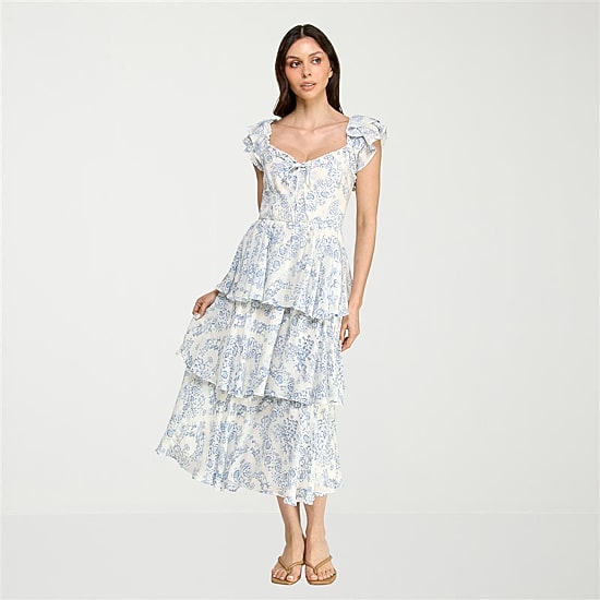 Trixxi Womens Juniors Midi Short Sleeve Floral A-Line Dress
