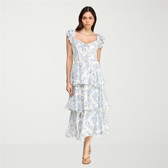 Trixxi Womens Juniors Midi Short Sleeve Floral A-Line Dress
