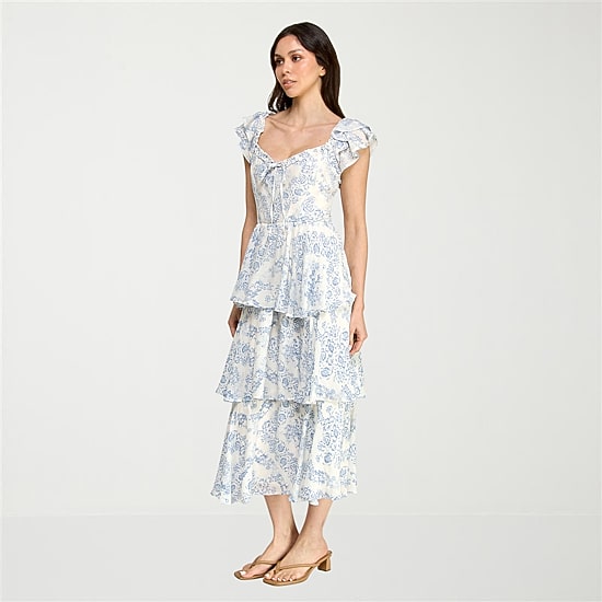 Trixxi Womens Juniors Midi Short Sleeve Floral A-Line Dress