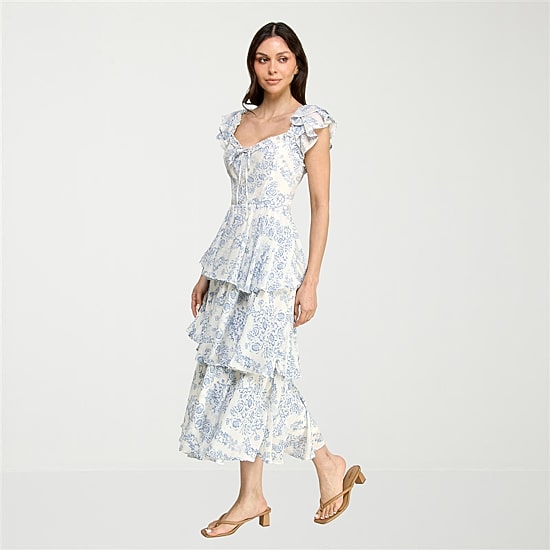 Trixxi Womens Juniors Midi Short Sleeve Floral A-Line Dress