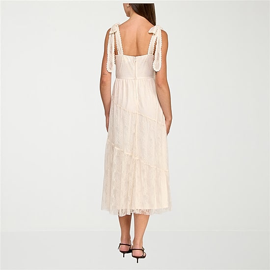 Trixxi Womens Juniors Midi Sweetheart Neck Sleeveless Floral A-Line Dress