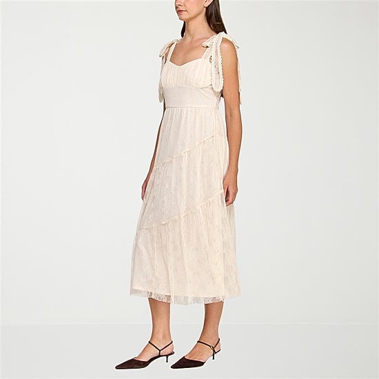 Trixxi Womens Juniors Midi Sweetheart Neck Sleeveless Floral A-Line Dress